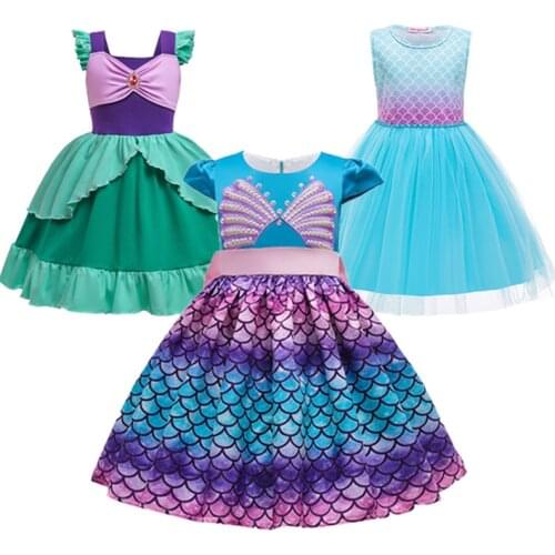 Girl Princess Little Mermaid Ariel Dress Girls Summer Make up Party Clothing kids Halloween Carnival Birthday Tutu Dance Skirt