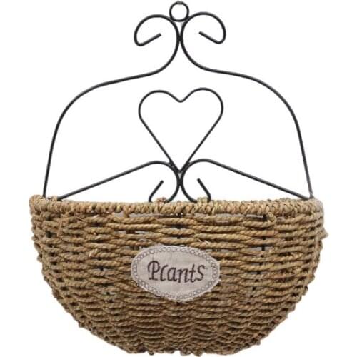 Woven Wall-Mounted Flower Basket Straw Flower Basket Hanging Vine Pot Planter Plant Pot