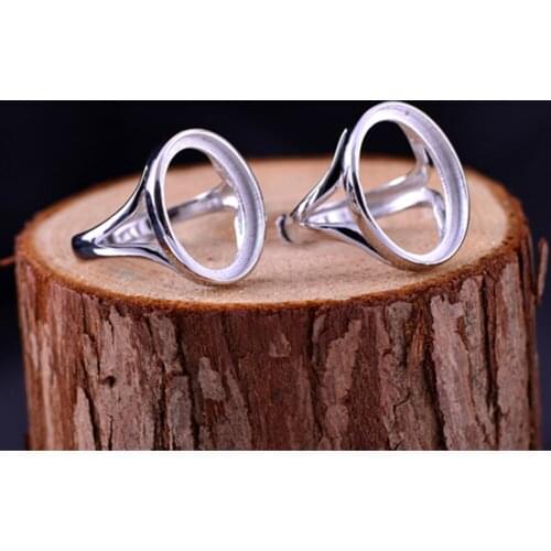 Adjustable Sterling Silver Ring Blank Long-Lasting White Gold Plated 925 Silver Ring Base (13x18mm/15x20mm Oval Blank) R014B