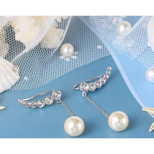 Imitation Pearls Earrings For Women Kpop AAA+ Zircon Rose Gold Color Drop Earring Engagement jewelry Wholesale E459