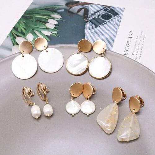 Cute Shell Geometric Clip Earring Baroque Pearl Gold Glitter Party Wedding Birthday Gifts