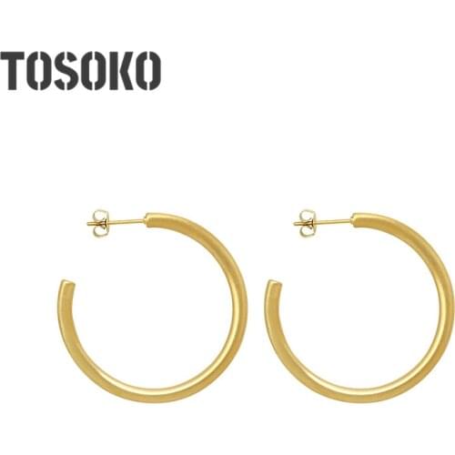 TOSOKO Stainless Steel Jewelry Fog sense Exaggerated Large Circle C-Shaped Earrings Simple Earrings For Women BSF403