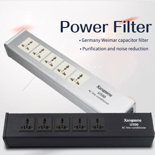 Audio Black/Silver Noise Reduction Power Outlet Cable Connection Universal Socket Filter Purifier