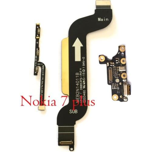 Power volume strip button main board connector USB type C charging charger flex cable microphone For Nokia 7 Plus Nokia7 plus