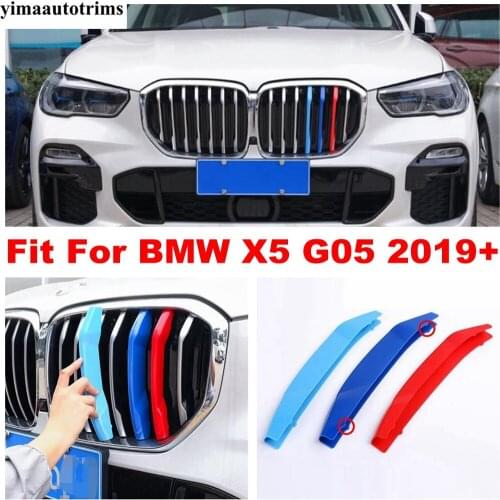 Tricolor Style Front Head Racing Grille Grill Decor Stripes Panel Cover Trim Accessories Exterior For BMW X5 G05 2019 2020 2021