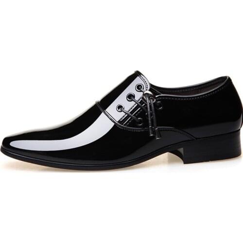 2019 Patent Leather Dress Shoes For Men Metal Pointed Toe Adult Elegant Wedding Zapatos Brand Slip On Casual Oxford Black Shoe