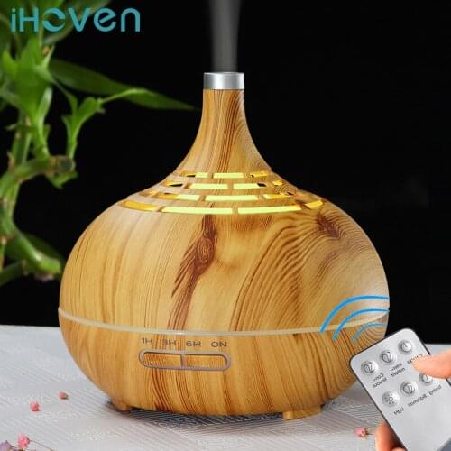 Ultrasonic Air Aromatherapy Humidifier Essential Oils Diffuser Aroma 500ml Electric Scent Diffuser Wood Remote For Home Lamp