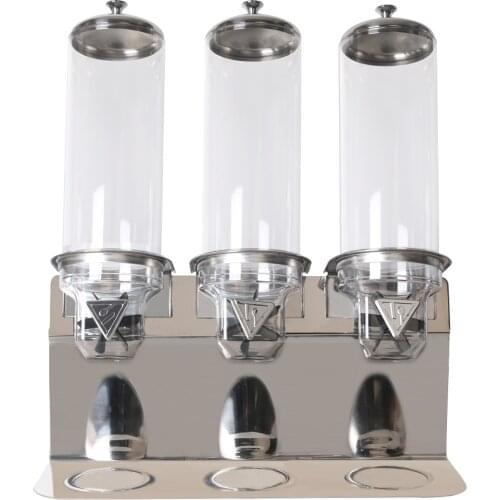 3 Heads Stainless Steel Base Oatmeal Cereal Dispenser, 12L Food Dispenser Cereal Grain Rice Bean Candy