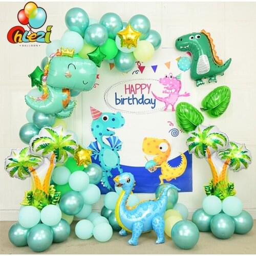 1Set Dinosaur Foil Balloons Garland Arch Kit Latex Balloon Chain Forest Animals Birthday Party Decorations Kids Toys Baby Shower
