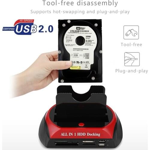 All in One HDD Docking Station Dual Bay 2.5 Inch 3.5 Inch eSATA USB 2.0 to IDE SATA Hard Disk OTB Cloning Dock With Card Reader