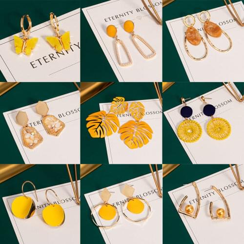 POXAM New Korean Statement Earrings for women Yellow Cute Arcylic Geometric Dangle Drop Gold Earing Brincos 2020 Fashion Jewelry