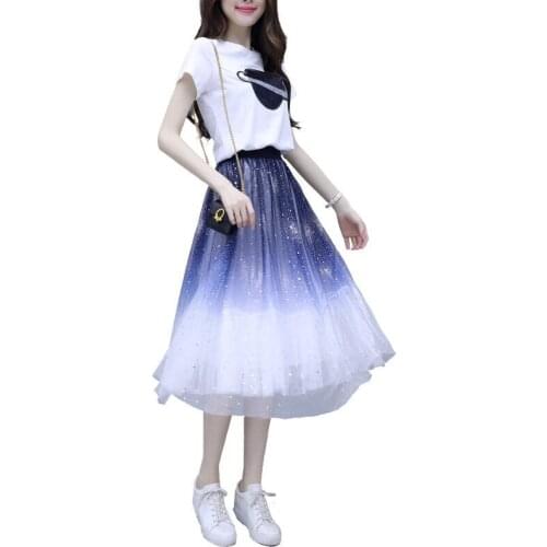 Single/Set 2021 Lady Summer Two-Piece Set Ladies Skirt +T-Shirt Top Two Piece Set Female New Short Sleeve Student Set Skirt B999