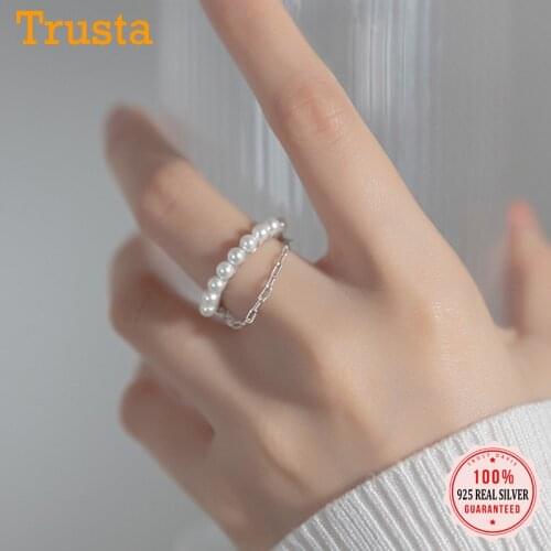 Trustdavis Real 925 Sterling Silver Sweet Synthesis Pearl Double Layer Chain Opening Ring For Women Wedding Fine Jewelry DA2277