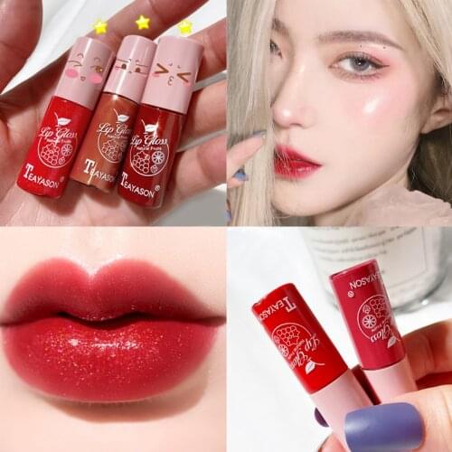 1pcs Cute Mini Glitter Lip Gloss Velvet Matte Lip Tint Glaze Red Moisturizing Shimmer Liquid Lipsticks Oil Girl Makeup Cosmetics