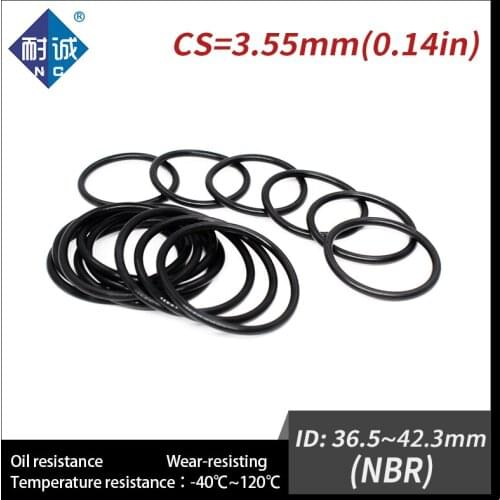 10PCS/lot Rubber Black NBR CS3.55mm ID36.5/37.5/38.7/40/41.2/42.3mm O Ring Gasket Oil resistant waterproof