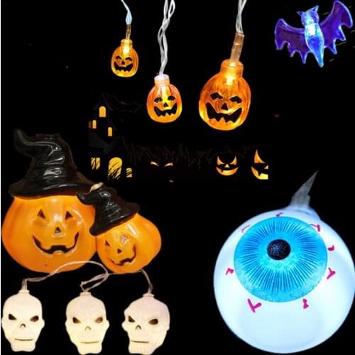 10 LED Halloween Pumpkin Spider Bat Skull String Lights Lamp DIY Hanging Horror Halloween Decoration For Home Party Supplies