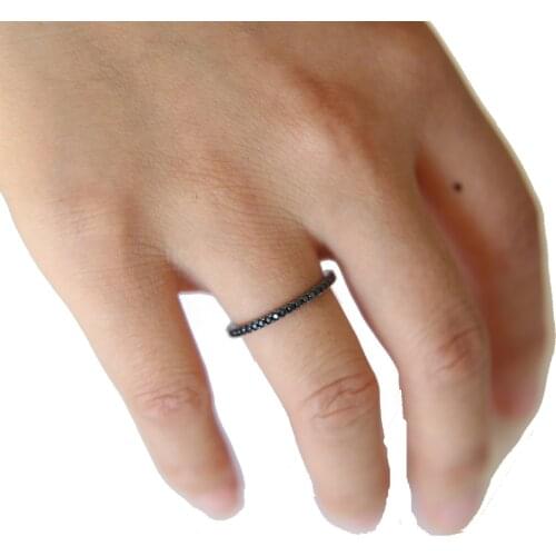 100% pure 925 sterling silver black gold color black cubic zirconia #5-#8 wedding engagement band ring