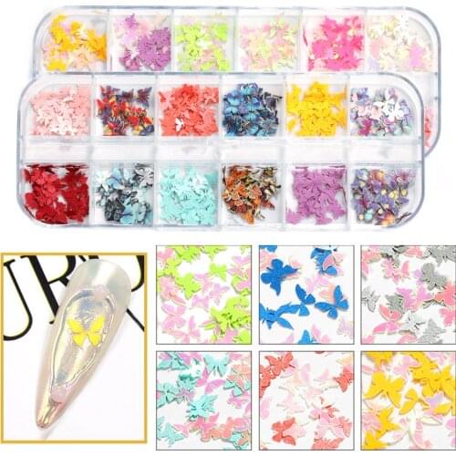 300pcs Mix Color Nail Art Sequins for Manicure DIY Christmas Halloween Flower Butterfly Nail Jewelry Decoration 12 Grids Per Box