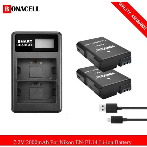 2000mAh EN-EL14 EN-EL14A ENEL14 Battery for Nikon D3100 D3200 D3300 D3400 D3500 D5600 D5100 D5200 P7000+LCD Battery Charger