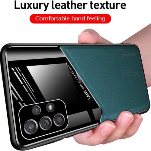 Car Magnetic Holder Leather Case For Samsung Galaxy A52 5G A 52 SM-A526B 6.5" Plexiglass Back Camera Protect Phone Cover Coque