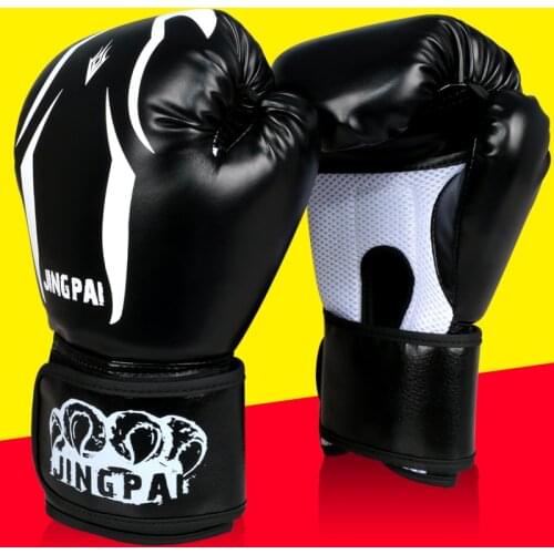 GINGPAI Cheap Good Quality PU Leather Muay Thai Kick Boxing Gloves Adult Men Women MMA Gym Fitness Training Boxeo Gloves