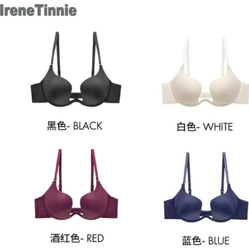 IRENE TINNIE Invisible Double Super Push Up Bra Deep U Women Sexy Lingerie Plus Size Seamless Half Cup Bra Backless Underwear