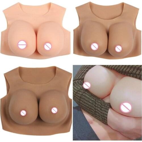 C,D,F CUP Low Collar Silicone Fake Breast Form Realistic Soft Boobs Bionic Skin Transgender Queen Transvestite Mastectomy Bra