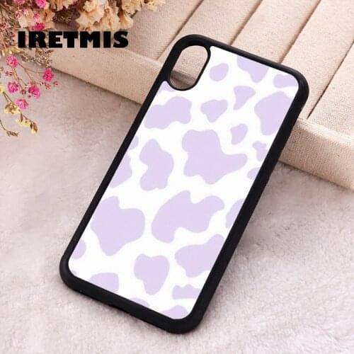 Iretmis 5 5S SE Phone Cover Case for iPhone 6 6S 7 8 Plus X Xs XR 11 12 Mini Pro Max Rubber Silicone Pastel Purple Cow Print