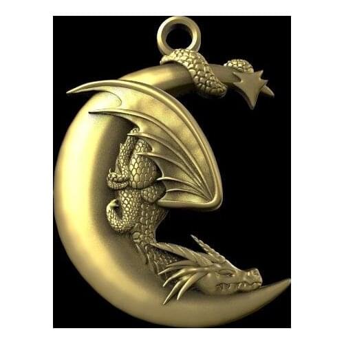 Gold Silver Dragon On The Moon Pendant Necklace Lazy Dragon Jewelry