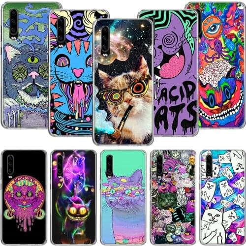 Colourful Psychedelic Cat Trippy Phone Case For Huawei P30 P40 P20 P10 Mate 20 10 30 Lite Pro P Smart Z Plus Printing Cover Coqu