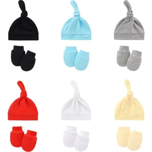 Baby Anti-scratching Gloves Knotted Hat Set Newborn Mittens Warm Beanie Cap Kit Infants Shower Gifts