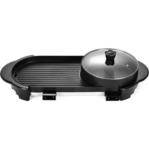 Electric Griddles 2in1 Electric Grill & Hot Pot Oven Non-stick Indoor Baking BBQ Flat Pan Hotpot Smokeless Barbecue Machine
