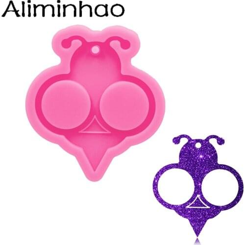 DY1087 Gloss Bee Self-defense Tool Silicone Keychain Molds, Resin Mold to Make crafts with Epoxy, Fondant Cake Baking Mould