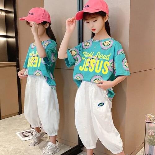 Girls Sets 2021 Summer New Children Clothes Baby Girls Casual Tops Fashionable and Foreign Two-piece Suit