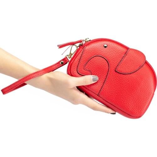 Womens Elephant Clutch Handbags Genuine Leather Female Fashion Mobile Phone Hand Bag Small Shopping Coin Purse Card Case 2021