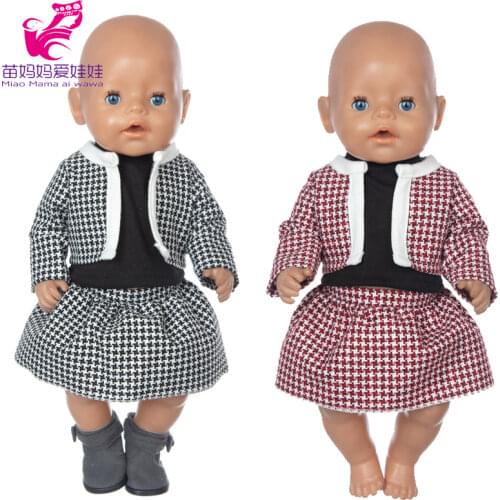 Baby Doll Winter Coat Houndstooth Mini Skirt For 18 Inch Girl Dolls Office Suit Toys Doll Clothes