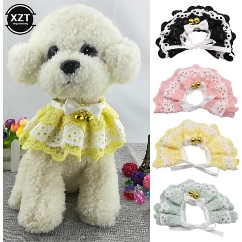 Fashion Cat Dog Neckerchief Pet Cats Kitten Lovely Flower Lace Bow Bell Collar Dog Puppy String Bib Necklace Neck Strap Scarf