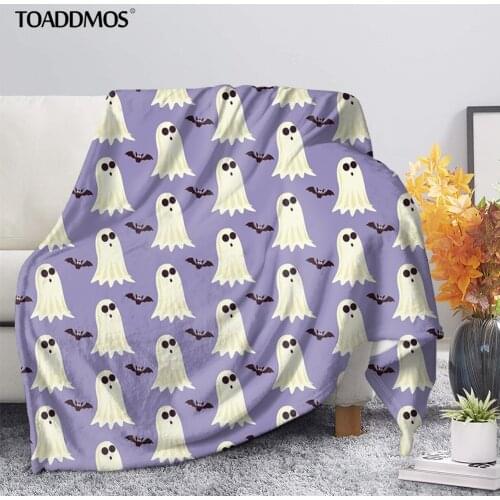TOADDMOS Cute Halloween Ghost Bat Pumpkin Cat Pattern Soft Fleece Blanket Sofa Nap Warm Throw Blanket Comfort Thin Quilt manta