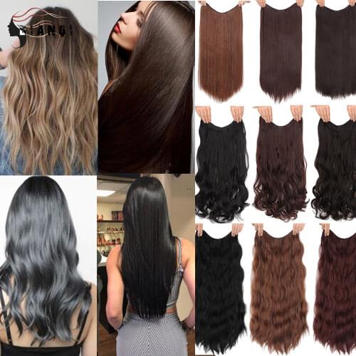DIANQI 5 clips on long straight hair extensions 24 Inch synthetic ombre black brown clip on fake hairpieces for women hair