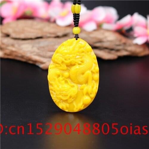 Natural Yellow Hetian Jade Stone Dragon Pendant Beads Necklace Chinese Jadeite Jewelry Charm Amulet Carved Gifts for Women Men