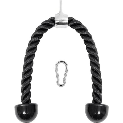 NEW-Heavy Duty Tricep Rope 27in Pull Down Fitness Cable Attachment Machine Coated Nylon Rope with Snap Hook