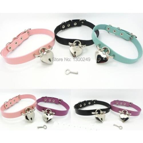 New fashion Hot punk leather Chokers necklace Sweet heart LOCK Rivet Necklaces Harajuku Collar handmade Torque goth neck belt