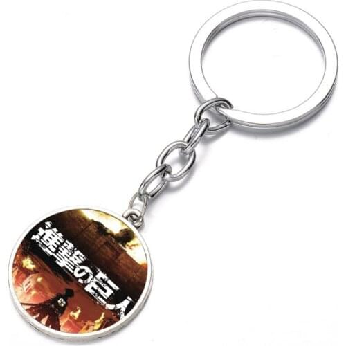Japan anime Attack on Titan Keychain Glass Dome Key Chain Bag Charm necklace Bronze black Keyring Holder Kids boys girl Gift
