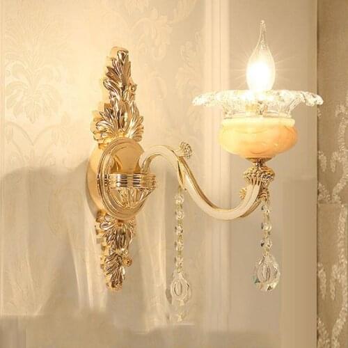 Hotel deco Large Gold Wall Sconce Luxury Marble lamps For home Crystal Wall Light led Fixtures Bedroom daily E14 Led Luminaria