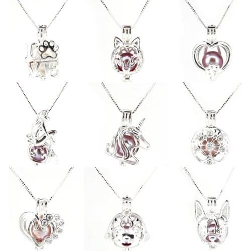 925 Sterling Silver Pick a Pearl Cage Hollow Beauty Locket Pendant Necklace-Lady Gift K1156-K1164