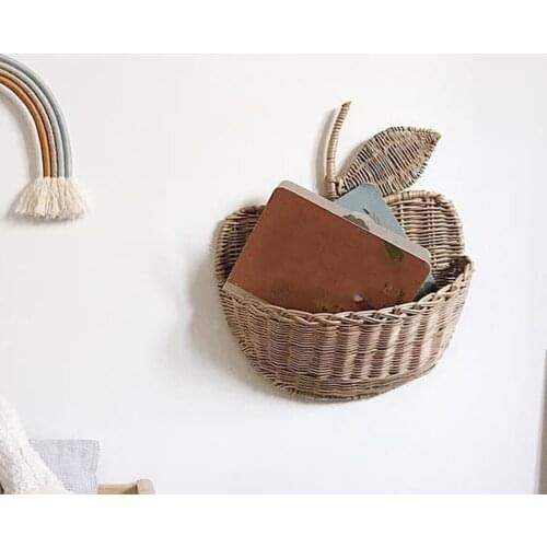 Handwoven Rattan Basket Cute Handmade Wall Storage Bin Container Decoration