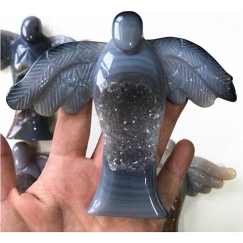 Natural Quartz Agate Angle Hand Carving Folk Crafts Crystals Healing Stones For Gift