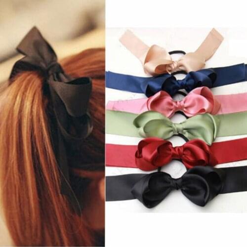 Women Rubber Bands Tiara Satin Ribbon Hair Bow Elastic Hair Band Rope Scrunchies Ponytail Holder Gum for Girls Hair Accessories