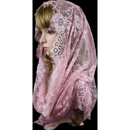 Pink Catholic Veil Lady Head Covering Lace Mantilla Infinity Veil