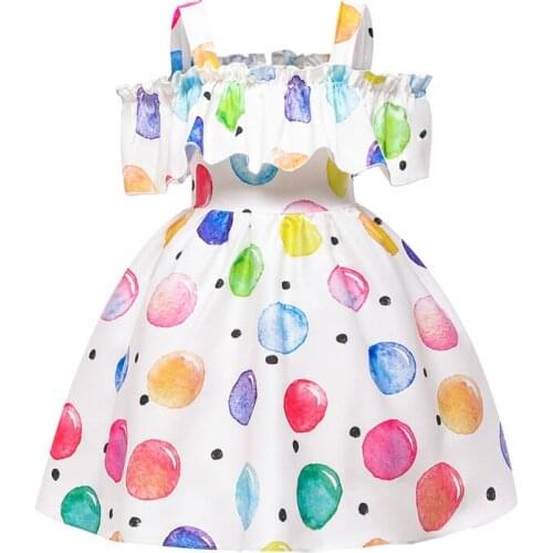 Pudcoco 2-10Y Dress Summer Baby Girl Toddler Kid Colorful Dot Print A-Line Princess Fashion Sleeveless Off-the-Shoulder Sundress